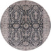 Round Mid-Century Modern Silver Pink Oriental Rug, urb1138