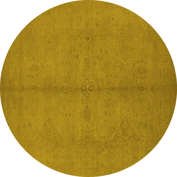 Round Machine Washable Oriental Yellow Industrial Rug, wshurb1139yw