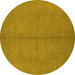 Round Machine Washable Oriental Yellow Industrial Rug, wshurb1139yw