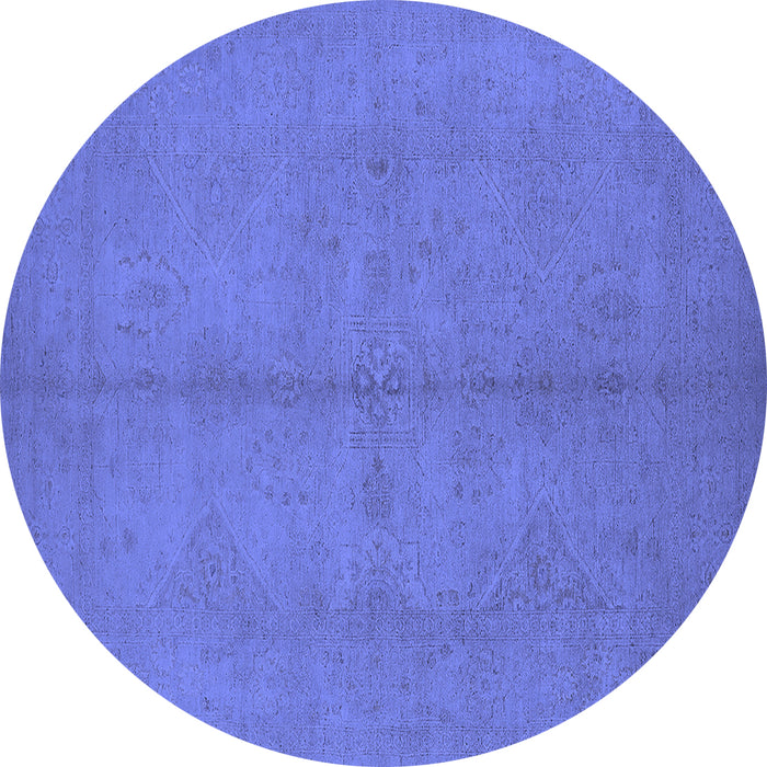 Round Machine Washable Oriental Blue Industrial Rug, wshurb1139blu