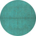 Round Oriental Turquoise Industrial Rug, urb1139turq