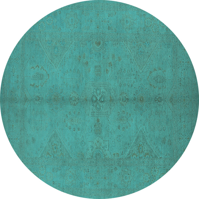 Round Machine Washable Oriental Turquoise Industrial Area Rugs, wshurb1139turq