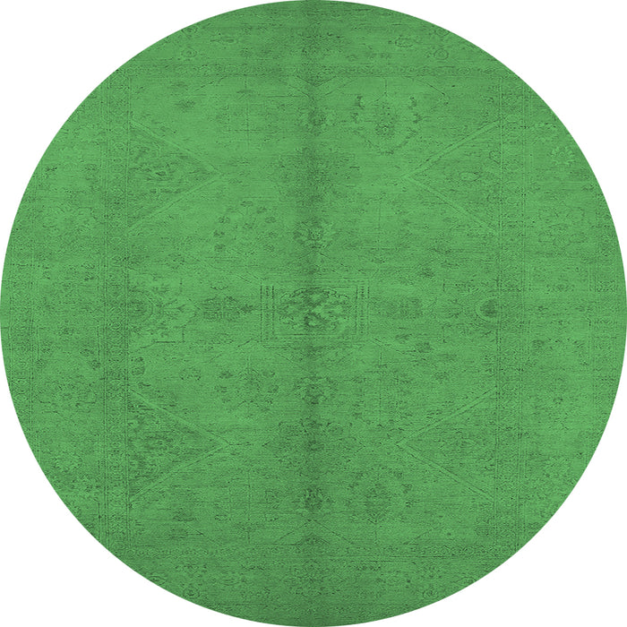 Round Machine Washable Oriental Emerald Green Industrial Area Rugs, wshurb1139emgrn