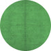 Round Machine Washable Oriental Emerald Green Industrial Area Rugs, wshurb1139emgrn