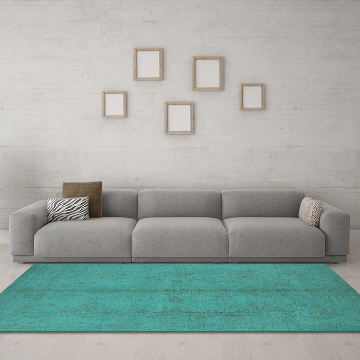 Machine Washable Oriental Turquoise Industrial Area Rugs in a Living Room,, wshurb1139turq