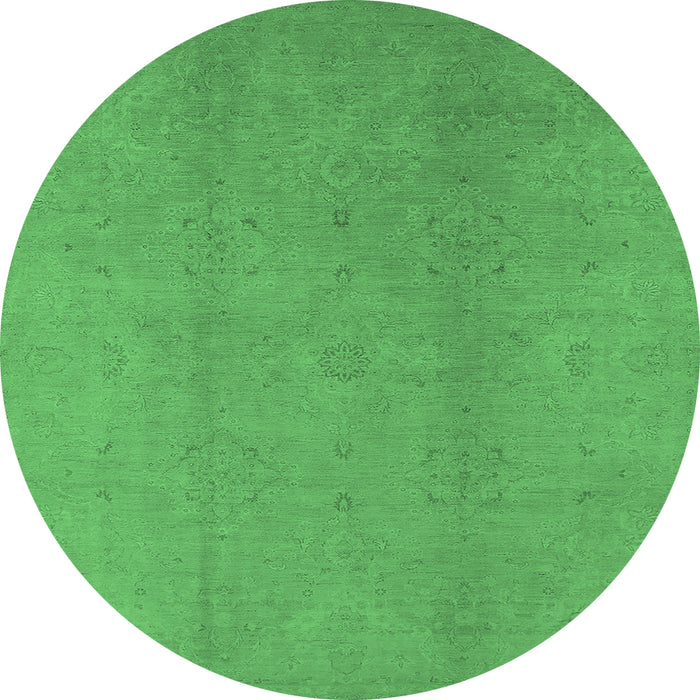 Round Machine Washable Oriental Emerald Green Industrial Area Rugs, wshurb1140emgrn