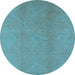 Round Oriental Light Blue Industrial Rug, urb1140lblu