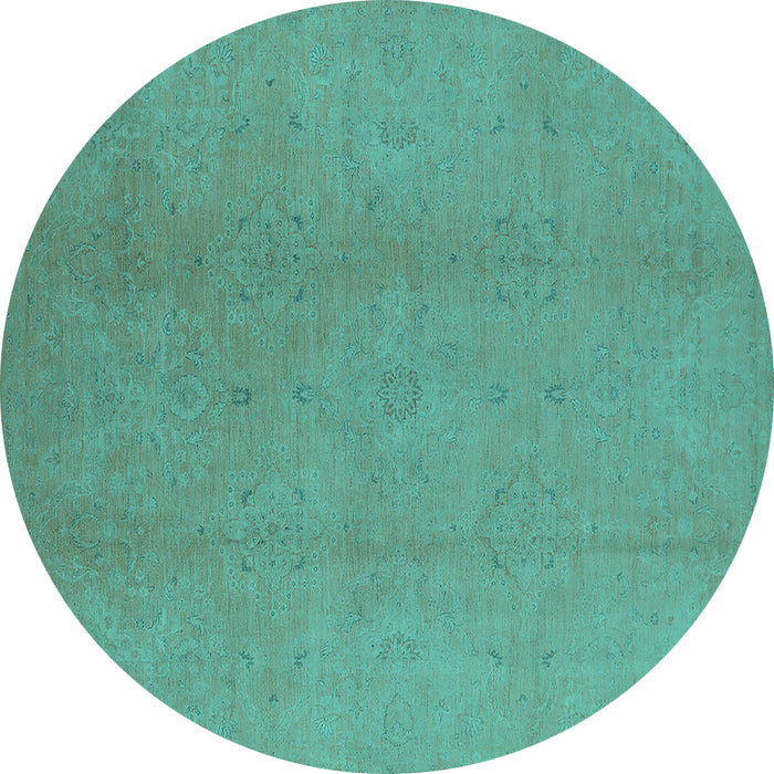 Round Machine Washable Oriental Turquoise Industrial Area Rugs, wshurb1140turq