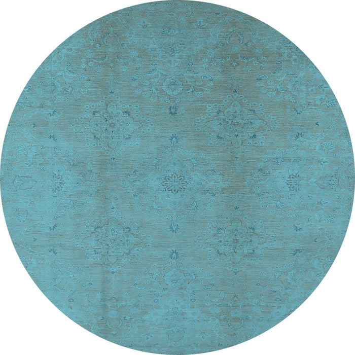 Round Machine Washable Oriental Light Blue Industrial Rug, wshurb1140lblu