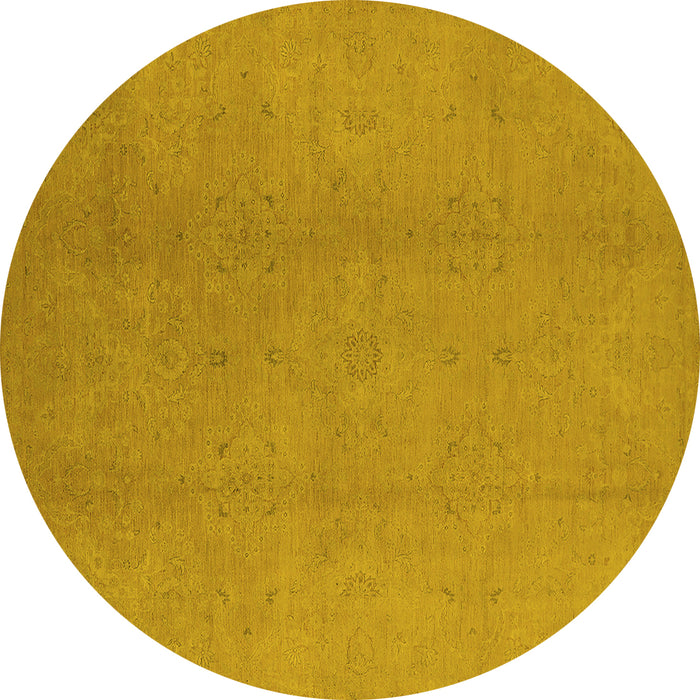 Round Machine Washable Oriental Yellow Industrial Rug, wshurb1140yw