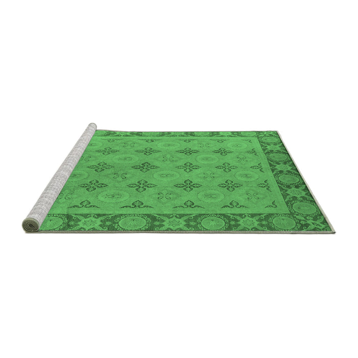 Sideview of Machine Washable Oriental Emerald Green Industrial Area Rugs, wshurb1141emgrn