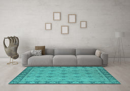 Machine Washable Oriental Turquoise Industrial Area Rugs in a Living Room,, wshurb1141turq