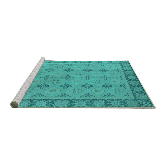Sideview of Machine Washable Oriental Turquoise Industrial Area Rugs, wshurb1141turq