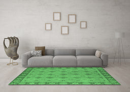 Machine Washable Oriental Emerald Green Industrial Area Rugs in a Living Room,, wshurb1141emgrn