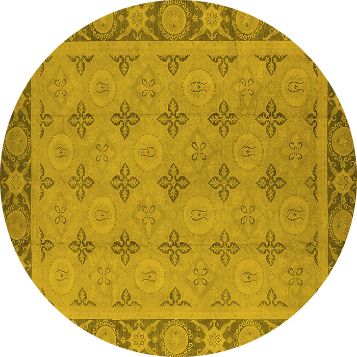 Round Machine Washable Oriental Yellow Industrial Rug, wshurb1141yw