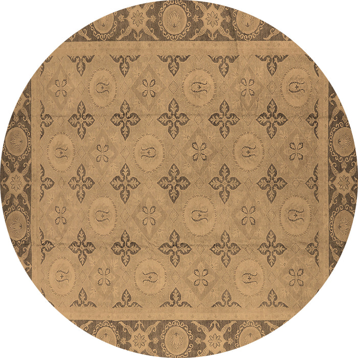 Round Oriental Brown Industrial Rug, urb1141brn