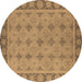 Round Oriental Brown Industrial Rug, urb1141brn