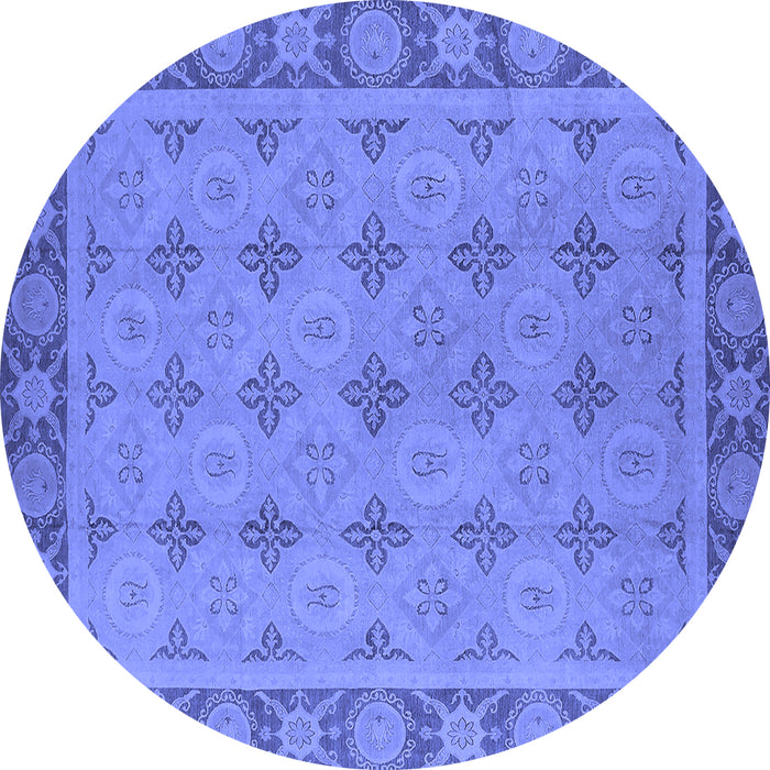 Round Machine Washable Oriental Blue Industrial Rug, wshurb1141blu