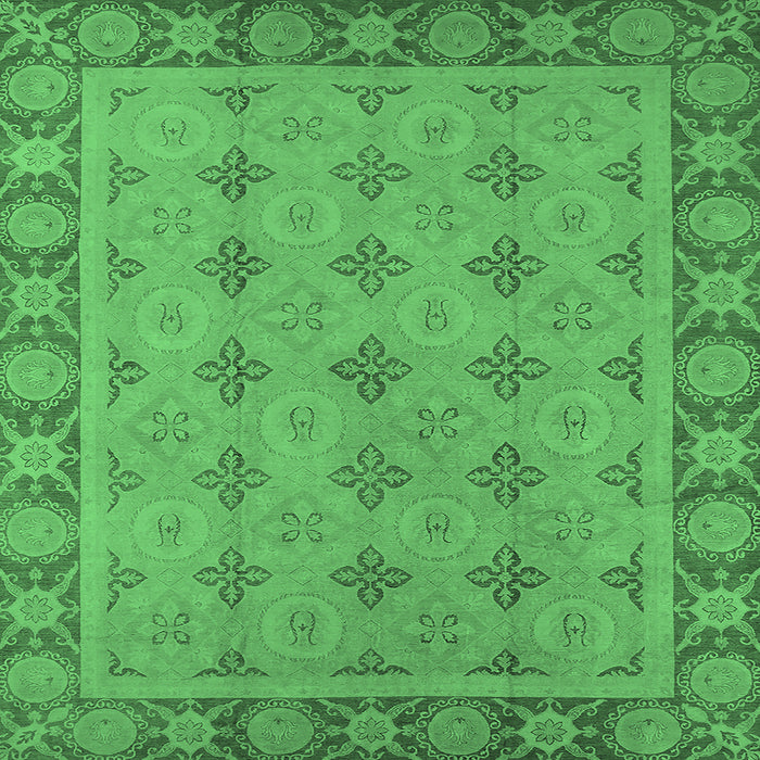 Square Machine Washable Oriental Emerald Green Industrial Area Rugs, wshurb1141emgrn