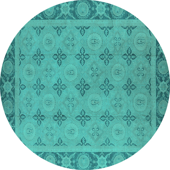Round Oriental Turquoise Industrial Rug, urb1141turq