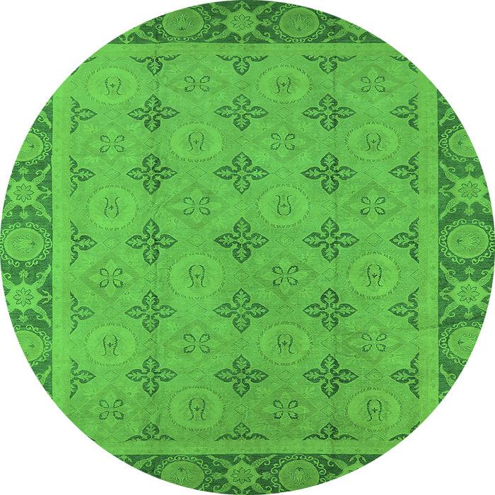 Round Machine Washable Oriental Green Industrial Area Rugs, wshurb1141grn
