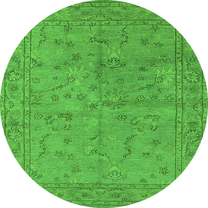 Round Machine Washable Oriental Green Industrial Area Rugs, wshurb1142grn