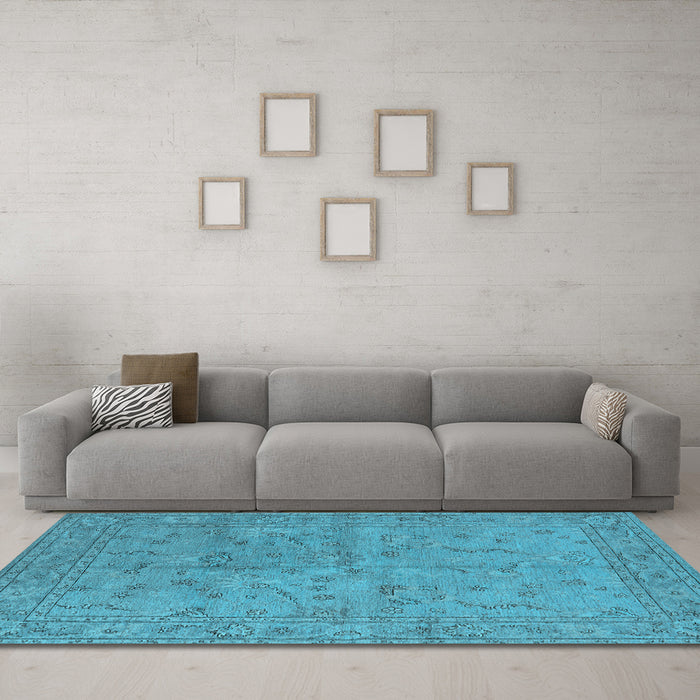Machine Washable Oriental Light Blue Industrial Rug in a Living Room, wshurb1142lblu