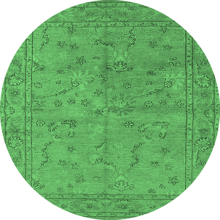 Round Oriental Emerald Green Industrial Rug, urb1142emgrn