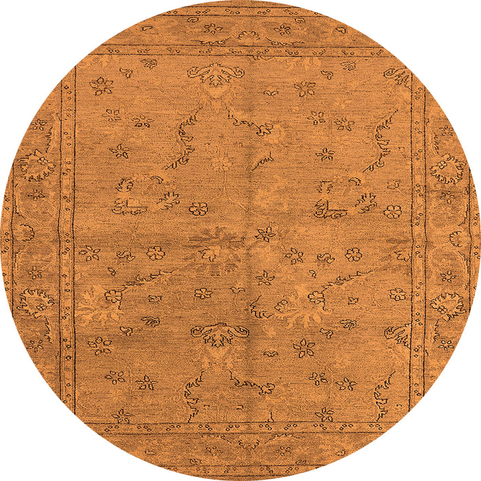 Round Machine Washable Oriental Orange Industrial Area Rugs, wshurb1142org