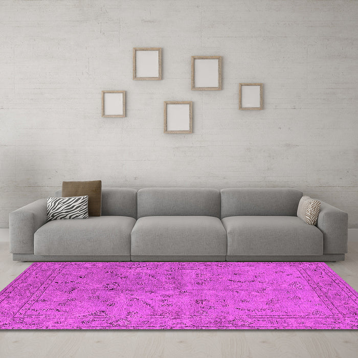 Machine Washable Oriental Pink Industrial Rug in a Living Room, wshurb1142pnk