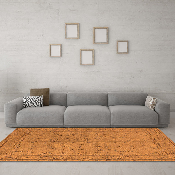 Machine Washable Oriental Orange Industrial Area Rugs in a Living Room, wshurb1142org