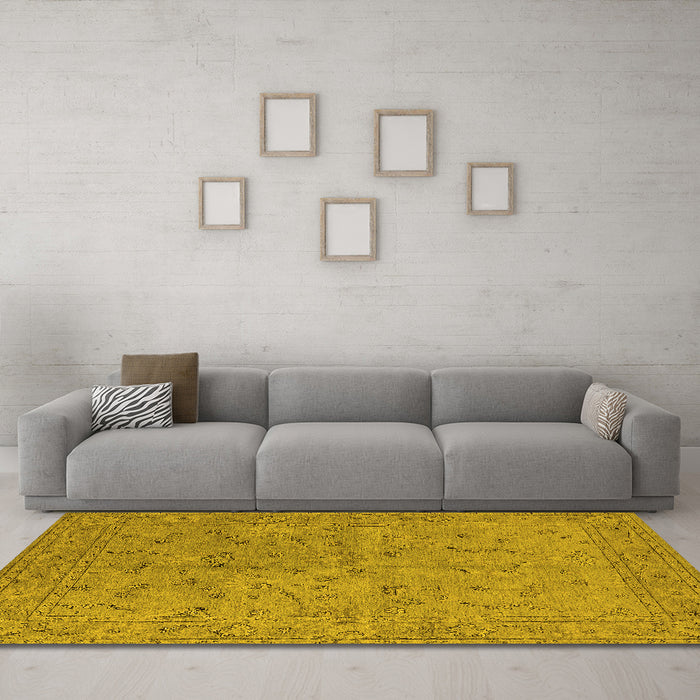 Machine Washable Oriental Yellow Industrial Rug in a Living Room, wshurb1142yw