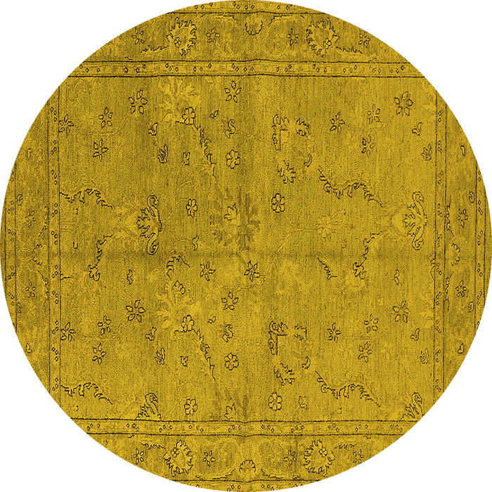 Round Machine Washable Oriental Yellow Industrial Rug, wshurb1142yw