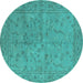 Round Oriental Turquoise Industrial Rug, urb1142turq