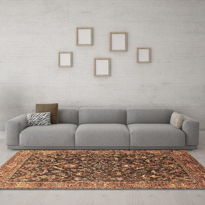Machine Washable Oriental Brown Industrial Rug in a Living Room,, wshurb1143brn