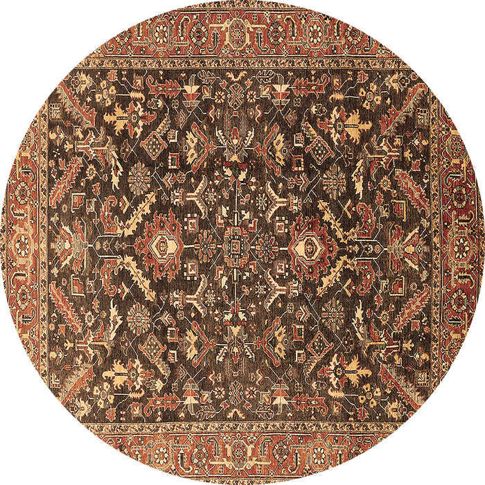 Round Oriental Brown Industrial Rug, urb1143brn