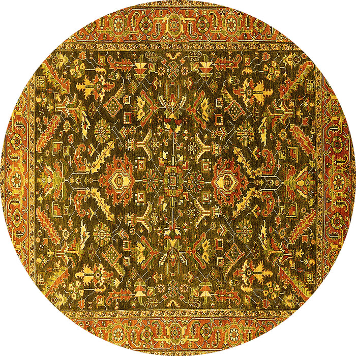Round Machine Washable Oriental Yellow Industrial Rug, wshurb1143yw