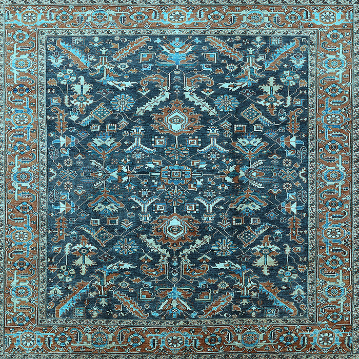 Square Machine Washable Oriental Light Blue Industrial Rug, wshurb1143lblu