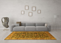 Machine Washable Oriental Yellow Industrial Rug in a Living Room, wshurb1143yw