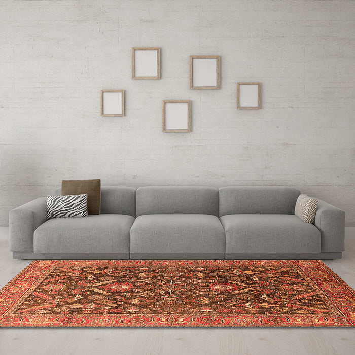 Machine Washable Oriental Orange Industrial Area Rugs in a Living Room, wshurb1143org