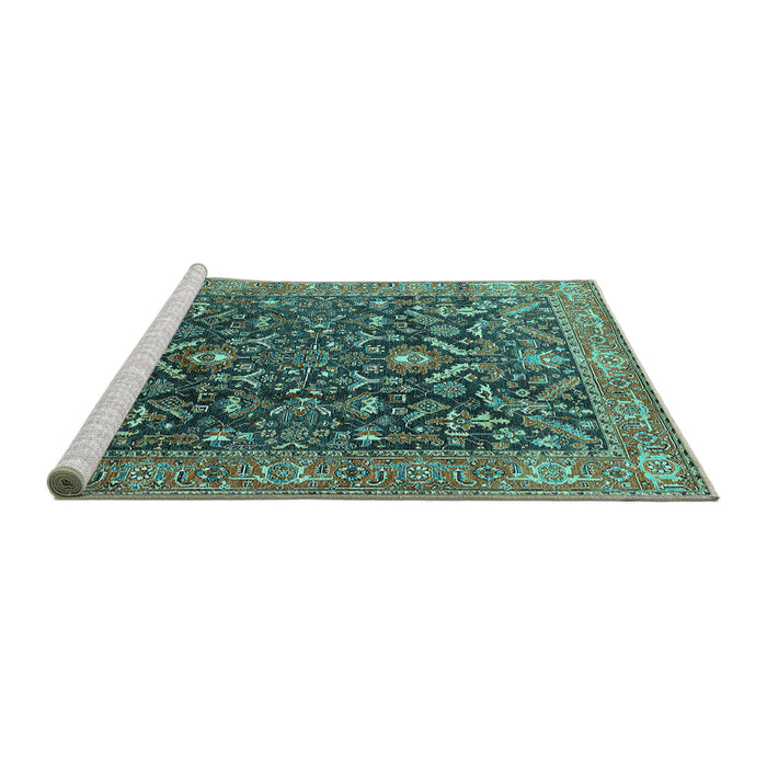Sideview of Machine Washable Oriental Turquoise Industrial Area Rugs, wshurb1143turq