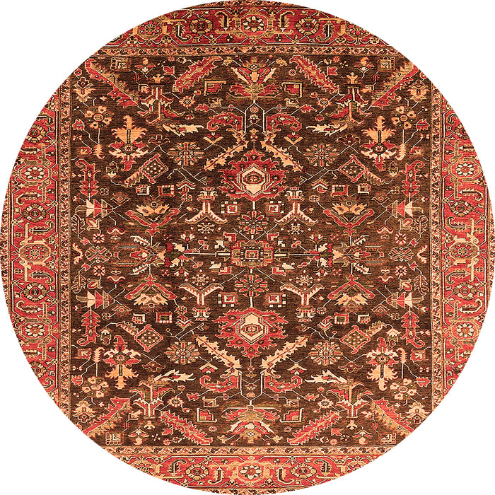 Round Machine Washable Oriental Orange Industrial Area Rugs, wshurb1143org