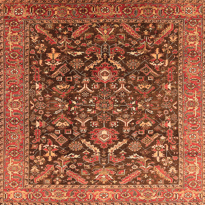 Square Machine Washable Oriental Orange Industrial Area Rugs, wshurb1143org