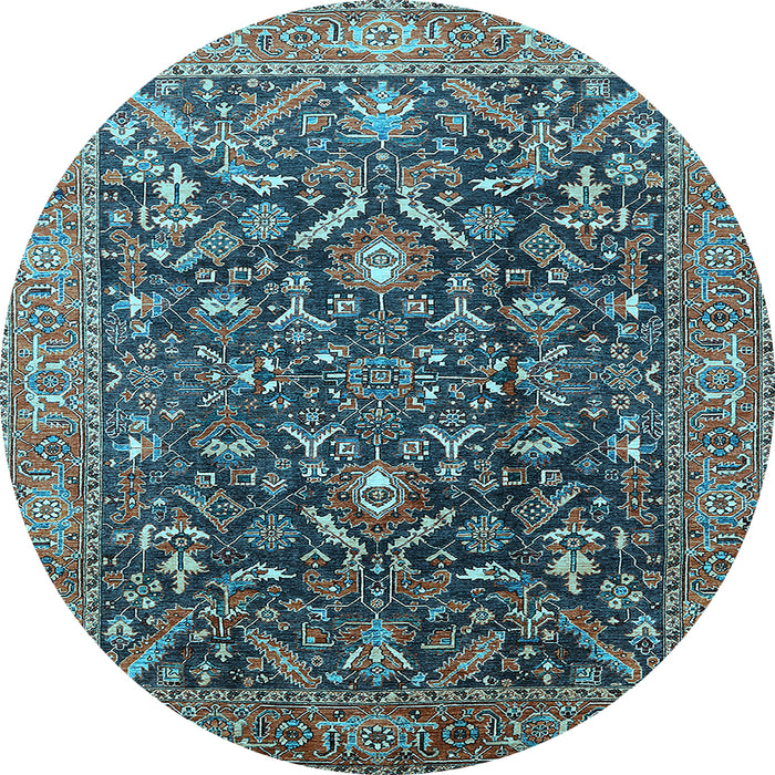 Round Oriental Light Blue Industrial Rug, urb1143lblu