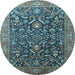 Round Oriental Light Blue Industrial Rug, urb1143lblu