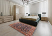 Mid-Century Modern Camel Brown Oriental Rug in a Bedroom, urb1143