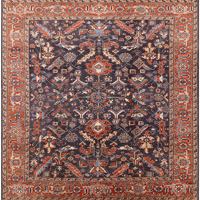 Square Mid-Century Modern Camel Brown Oriental Rug, urb1143