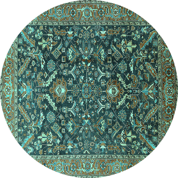 Round Machine Washable Oriental Turquoise Industrial Area Rugs, wshurb1143turq