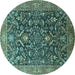 Round Oriental Turquoise Industrial Rug, urb1143turq