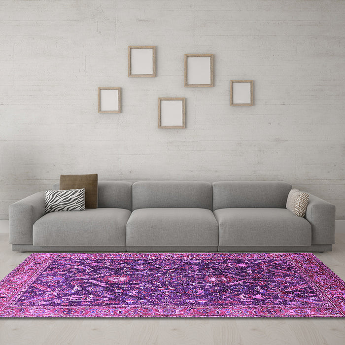 Machine Washable Oriental Purple Industrial Area Rugs in a Living Room, wshurb1143pur